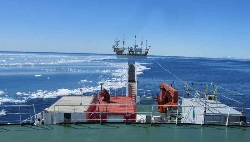 At the ice-edge; a line in the sea.