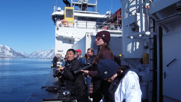 Scientists watching Humpback Whales